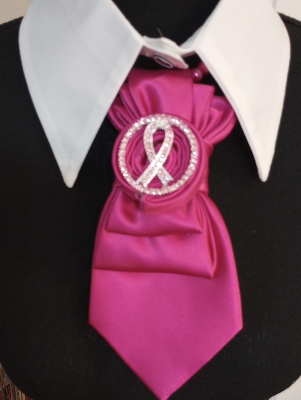 Pink Satin Ribbon Breast Cancer Brooch Ascot - Elegant Women’s NECKTIE Necklace